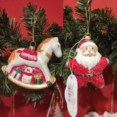 Décorations pour le sapin de Noël Cheval et Père Noël Nuages en tissu