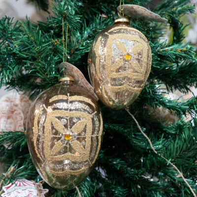 Bola de cristal de Navidad con adornos dorados Blanc MariClo - Sinfonia Classica