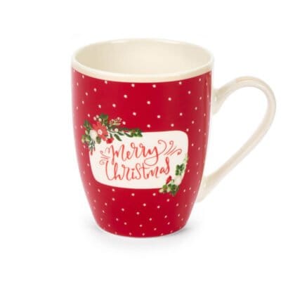 Taza navideña con texto Feliz Navidad