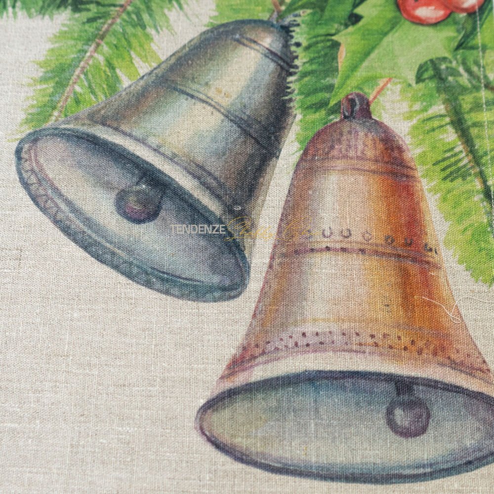 Torchon en lin avec cloches et étoile de Noël 45 x 70