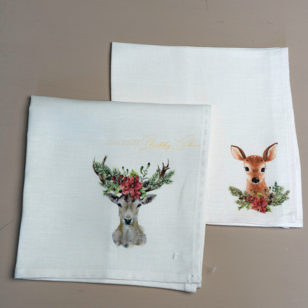 Serviettes de Noël en lin disponibles en deux modèles 45 x 45 cm