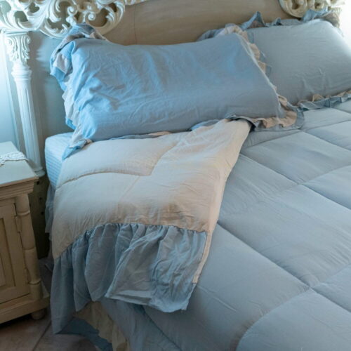 TRAPUNTA CLOUD ROUCHES 260X260 CON FEDERE l'altelier 17 double face azzurro e avorio