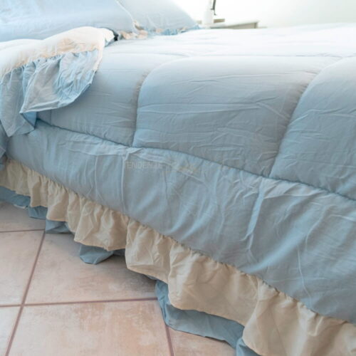 TRAPUNTA CLOUD ROUCHES 260X260 CON FEDERE l'altelier 17 double face azzurro e avorio shabby chic