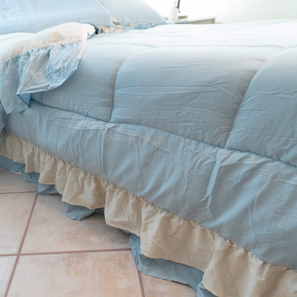 TRAPUNTA CLOUD ROUCHES 260X260 CON FEDERE l'altelier 17 double face azzurro e avorio shabby chic