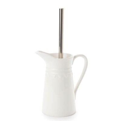 Brocca in Ceramica Bianca e scopino con cuori Nuvole di Stoffa