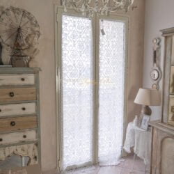 Coppia tende per porta finestra Arabesque con smerlo laterale Bianco