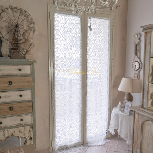 Coppia tende per porta finestra Arabesque con smerlo laterale Bianco