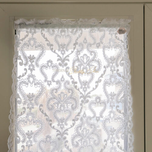 Coppia tende per porta finestra Arabesque con smerlo laterale Bianco Ottico 50x240