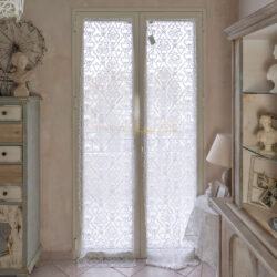 Coppia tende per porta finestra Arabesque con smerlo laterale Bianco Ottico 50x240 shabby chic
