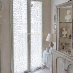 Coppia tende per porta finestra Arabesque con smerlo laterale Vintage
