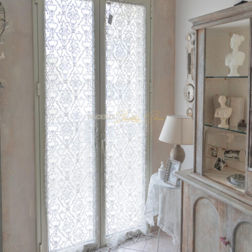 Coppia tende per porta finestra Arabesque con smerlo laterale Vintage