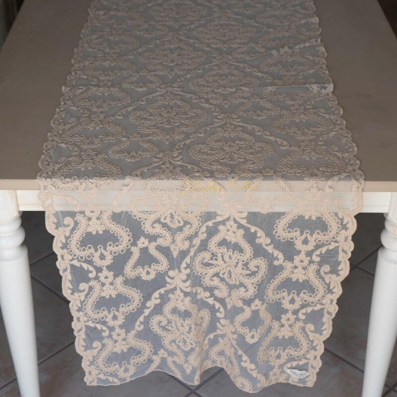 L'ATELIER 17 Set due tovagliette rettangolari in pizzo con motivo damascato ricamato, Shabby Chic Aurore 50x40 cm 3 varianti AVORIO