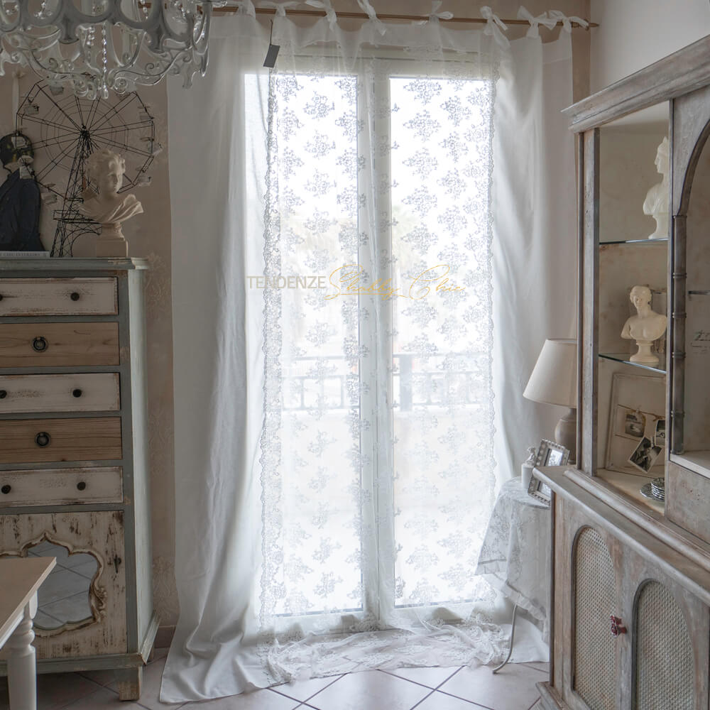 Tende In Pizzo Per Porte Francesi 76x183 Cm Nero | Warm Home Designs Con 2 Fermatenda In Omaggio, Motivo Rosa Inglese