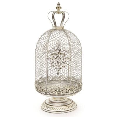 Lanterna in metallo bianco corona e fregi Chloe Nuvole di Stoffa H 55 cm