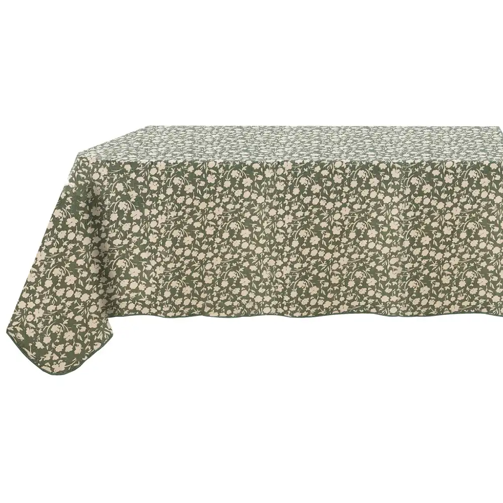Mantel Floral Impression de algodón verde 150x150
