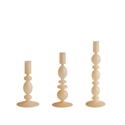 Set 3 candelabri in vetro beige