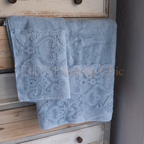 coppia di spugna viso e ospite in pizzo arabesque fiordaliso