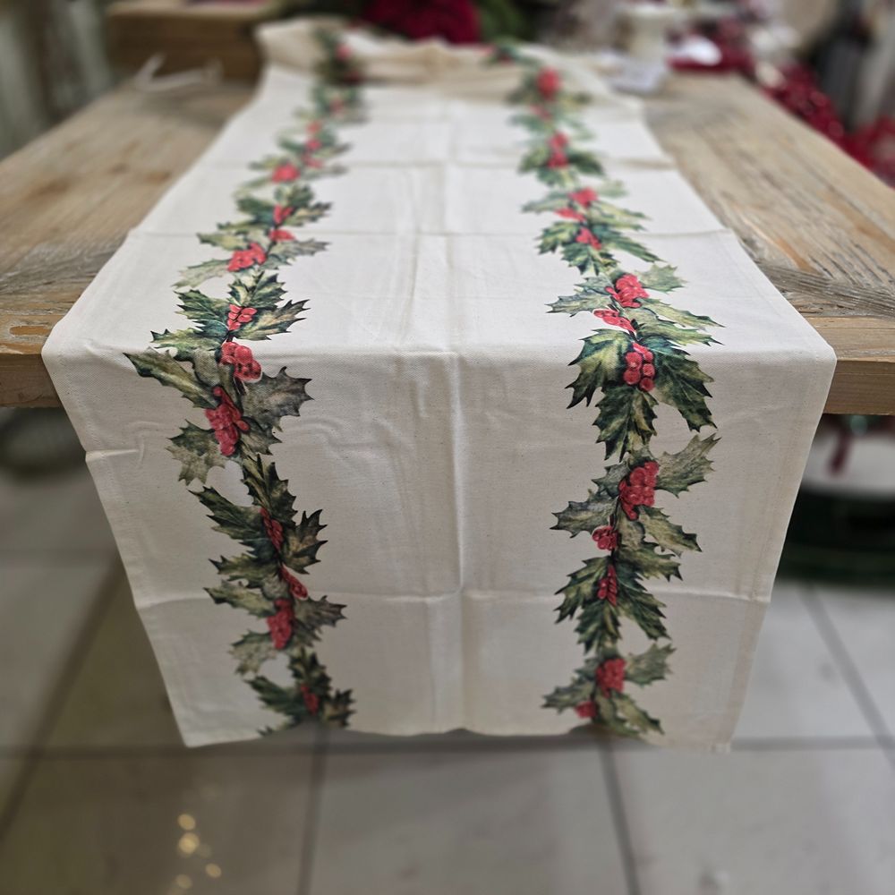 Runner Natalizio L'Atelier 17 Beige con Stampa di Vischio 50x150 3 Runner Natalizio L'Atelier 17 Beige con Stampa di Vischio 50x150 - immagine 3