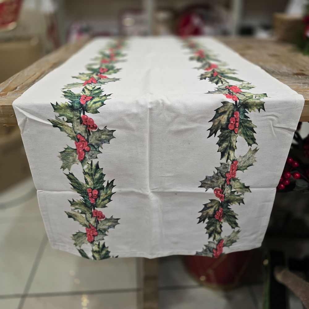 Runner Natalizio L'Atelier 17 Beige con Stampa di Vischio 50x150 1 Runner Natalizio L'Atelier 17 Beige con Stampa di Vischio 50x150