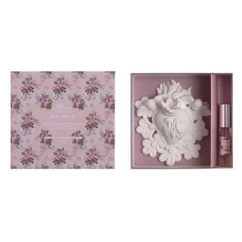 Caja con tiza perfumada votiva en forma de corazón y recambio Icy Pear de 15ml