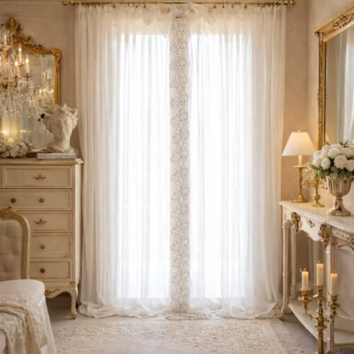 Chez Moi Coppia di Tende Arabesque bianco naturale con embrasse 160x300