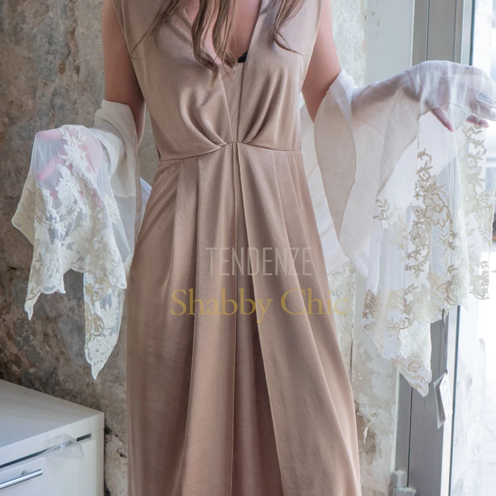 Pashmina en lin et dentelle Caterina Chez Moi Biscotto – Image 2