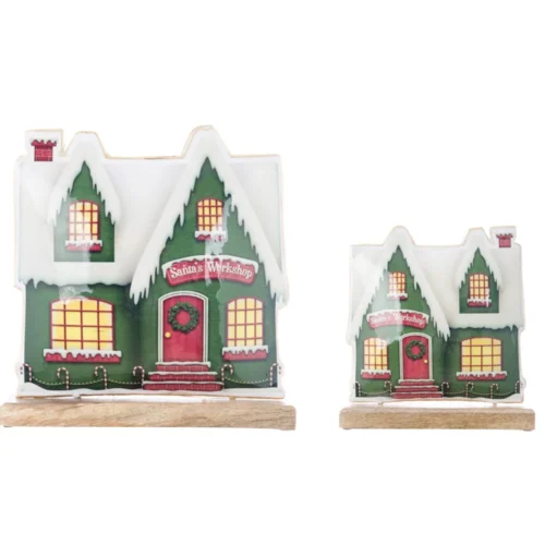 Casa di Babbo Natale in metallo su piedistallo Blanc Mariclo