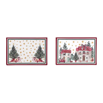 Sets de table de Noël Blanc Mariclo en coton "Natale Italiano" 2 motifs