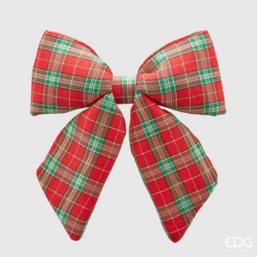 Fiocco grande imbottito in velluto decorazione tartan ideale per composizioni natalizie