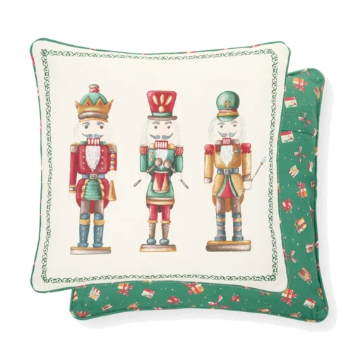 Cuscino schiaccianoci double face frullato tre schiaccianoci della Fantasia Christmas Carol l'altro lato verde con doni natalizi sfoderabile e lavabile