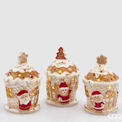 EDG Taza para helado de porcelana con adornos navideños y luces LED - 3 modelos