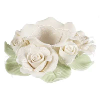 Porta candela in ceramica a fiori bianco opaco diametro 11 cm