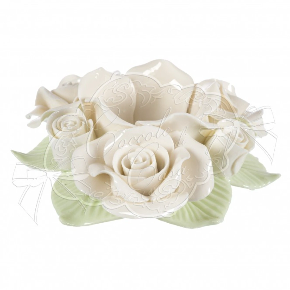 Coccolo di casa candelabro in ceramica a fiori bianco lucido diametro 11 cm