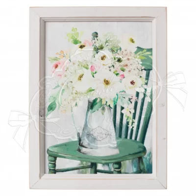 Coccole di Casa Quadro in legno Vaso con fiori su sedia verde h 40 cm