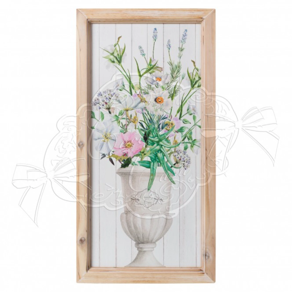 Quadro sale con vaso e fiori cornice in legno