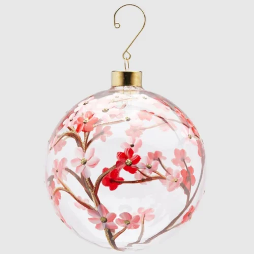 Sfera un vetro con decori floreali Rosa