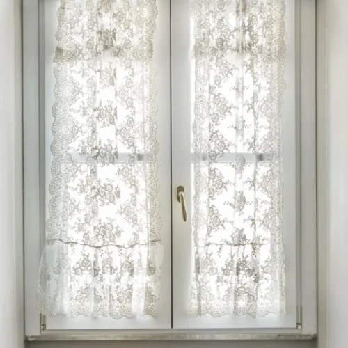 Coppia tende a vetro in pizzo provenza con smerlo e volant 60x160 Bianco Naturale