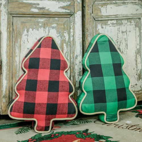 L'Atelier 17 Cuscini natalizi imbottiti albero in tartan - 2 colori