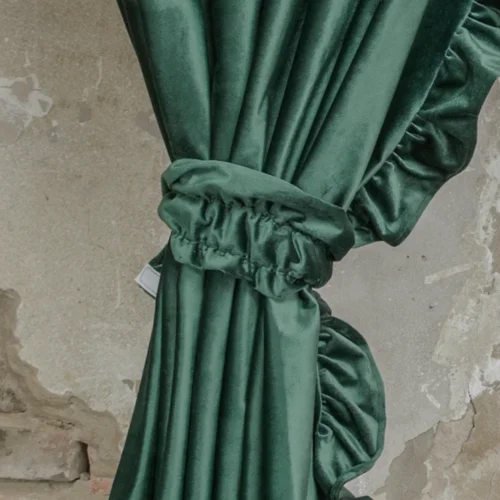 Alternative view of L'Atelier 17 Coppia di tende in velluto verde bosco con frill laterale 140x290 A Corte