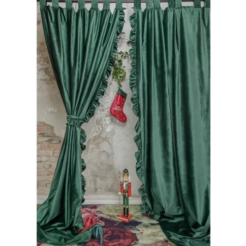 L'Atelier 17 Coppia di tende in velluto verde bosco con frill laterale 140x290 A Corte