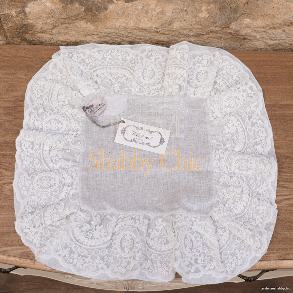 Chez Moi Centrino con volant in pizzo Carillon Chic Argento 40x40