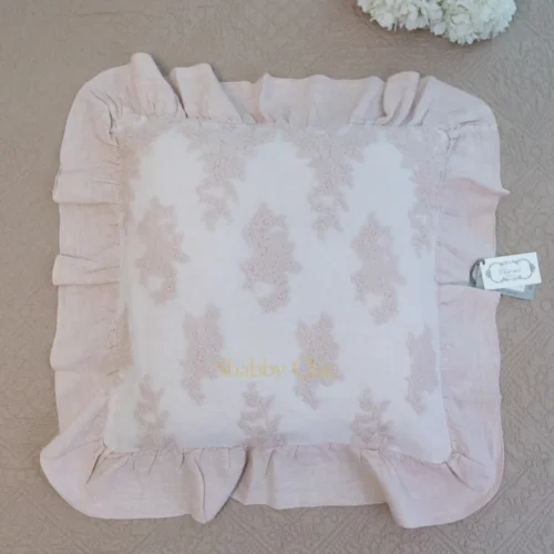 Chez Moi Funda de almohada de lino y encaje Versailles Powder Powder 50x50