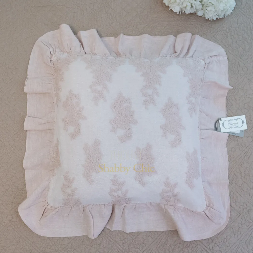 Chez Moi Federa in lino e pizzo Versailles Polvere di Cipria 50x50 1 Chez Moi Federa in lino e pizzo Versailles Polvere di Cipria 50x50