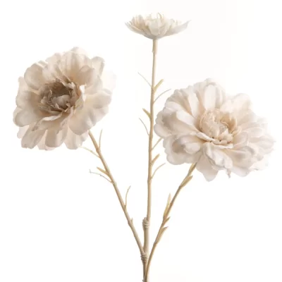 Branche de zinnia blanc à paillettes h 46 cm