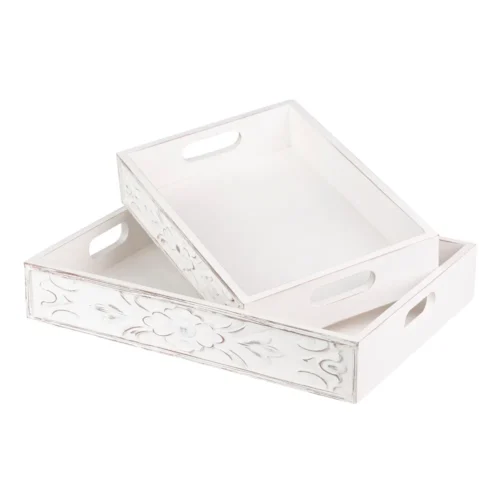 Coppia vassoi in legno bianco 3