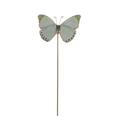 Blanc Mariclo Papillon vert avec tige H 45 cm