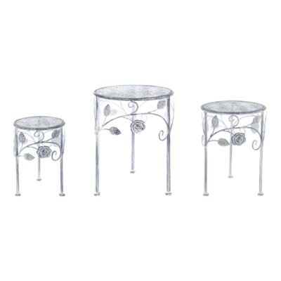 Blanc Mariclo Tris Tables basses en métal décapé de style vintage