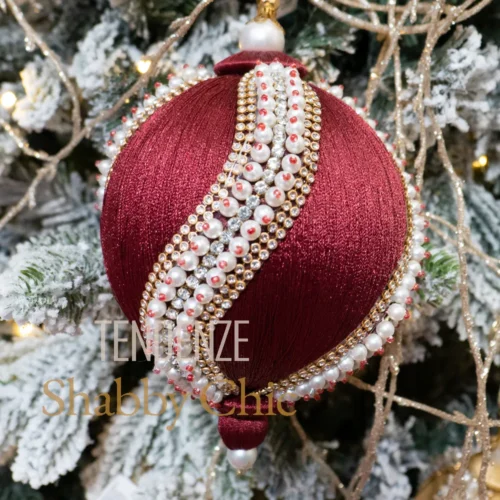 EDG Sfera in vetro con fili di seta Borgogna e perle diametro 12 cm