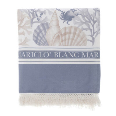 Blanc Mariclo Telo mare bianco e azzurro in stile marino e frange 85x180