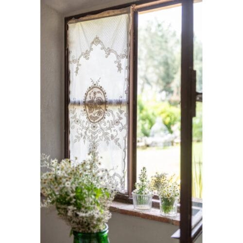 Blanc Mariclo Coppia tende per finestra ricamata Dentelle 60x220